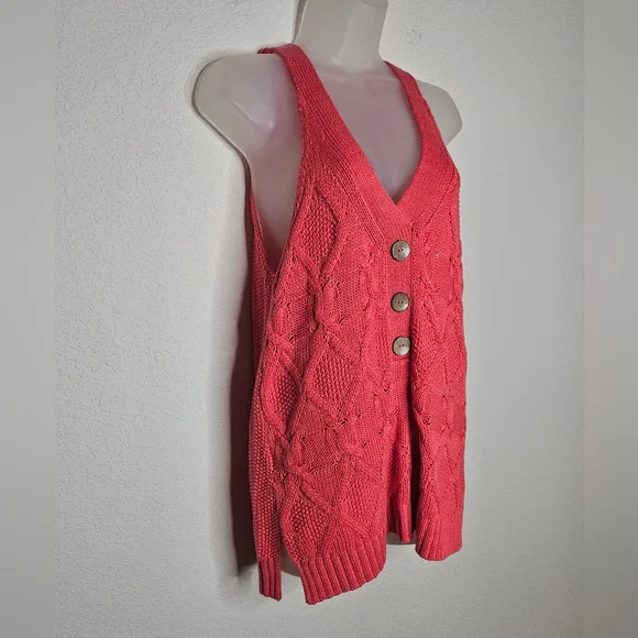 NWT Sundance Boho Coral Kenzie Cable Knit Sweater Vest Tank Cotton Blend L - Picture 2 of 7
